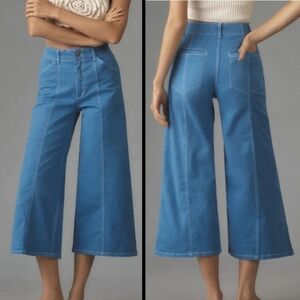 Anthropologie Maeve Delaney Crop Clean-Seamed High-Rise Wide-Leg Blue Jeans 26